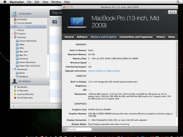 Mactracker Datasheets1 640x480 Mactracker : A very handy detailed Mac / Apple History App