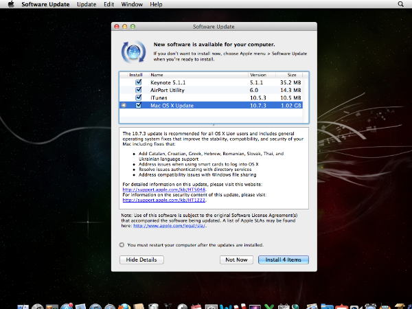 Software Update 10.7.3 Mac OS X Update 10.7.3
