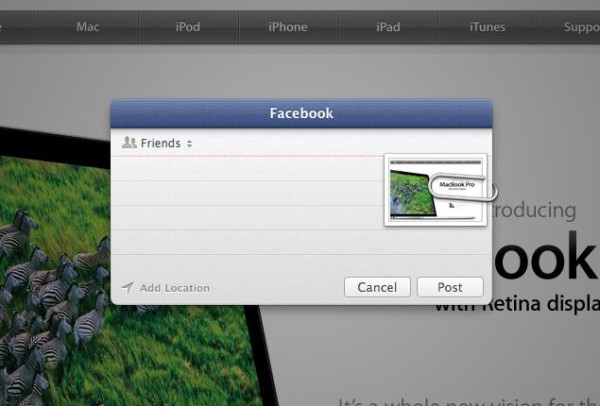 Mountain Lion Facebook Posting 600x406 What Does OS X Mountain Lion Facebook Integration Look Like?