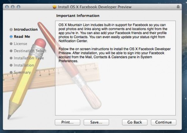 osx mountain lion facebook install2 600x429 What Does OS X Mountain Lion Facebook Integration Look Like?