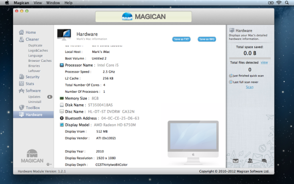 Magican Hardware 600x375 Magican 1.3.1 Review : Helping Clean Your Mac & Protect Against Mac Trojans