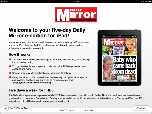 1354624991 Daily Mirror Free For iPad owners