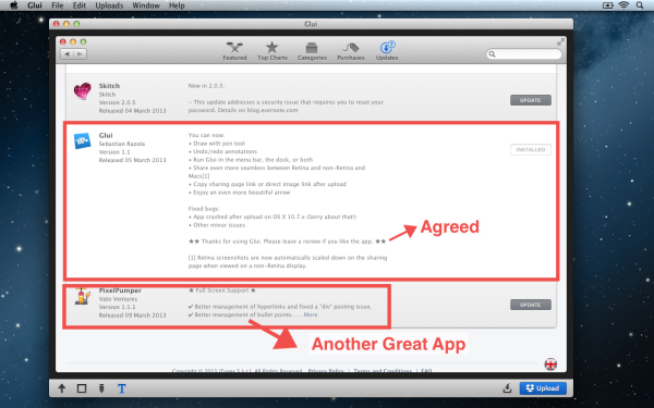 Glui Editing Screen1 600x375 Glui 1.1 : Capture, annotate and share screenshots, more than Just a Skitch Replacement