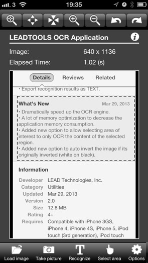 1364927779 Leadtools OCR tools. Offline OCR scanning for iOS.