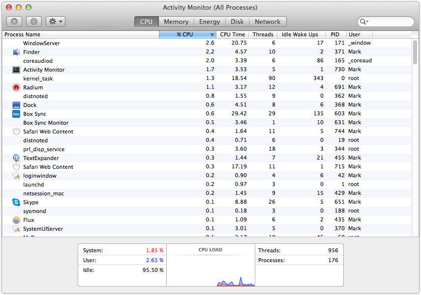 Mavericks Activity Monitor CPU Tab Differences Between OS X Yosemite And OS X Mavericks Activity Monitor