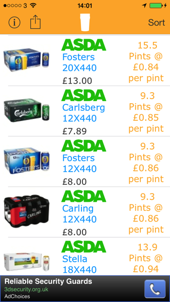 Pintsaver Asda 20 x 440 Fosters3 AOTD: PintSaver.  Find the Best Beer Deals Right From Your iPhone