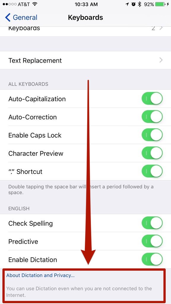 ios9 keyboard preferences screenshot How To Enable Offline Dictation with iPhone 6s and iPhone 6s Plus